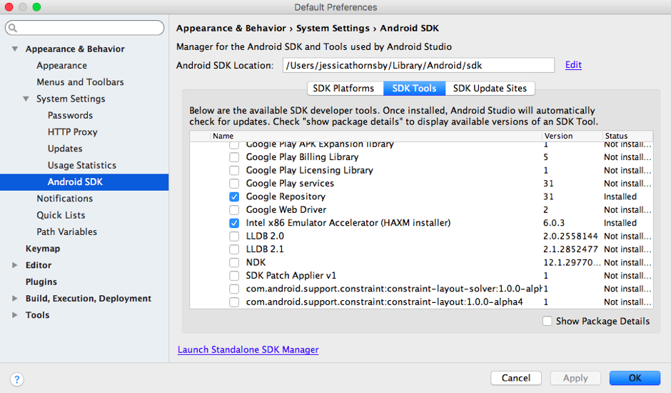 launch emulator in the newer version of android studio on mac